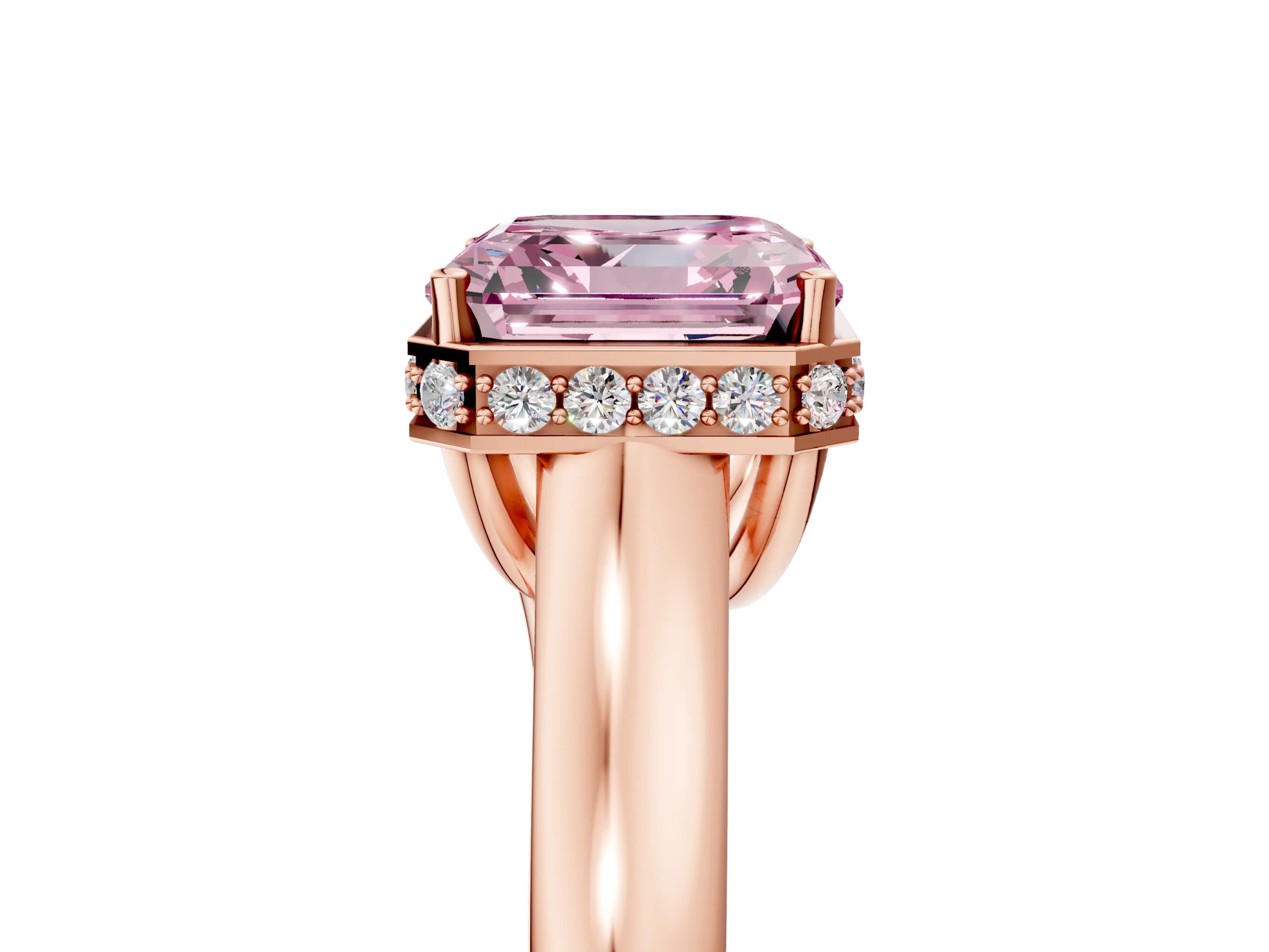 Rose gold Fancy Pink Asscher Cut Solitaire Diamond Engagement Ring with Four-Prong Setting and Tapered Band_5