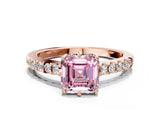 Rose gold Fancy Pink Asscher Cut Solitaire Diamond Engagement Ring with Pavé Band and Six-Prong Setting