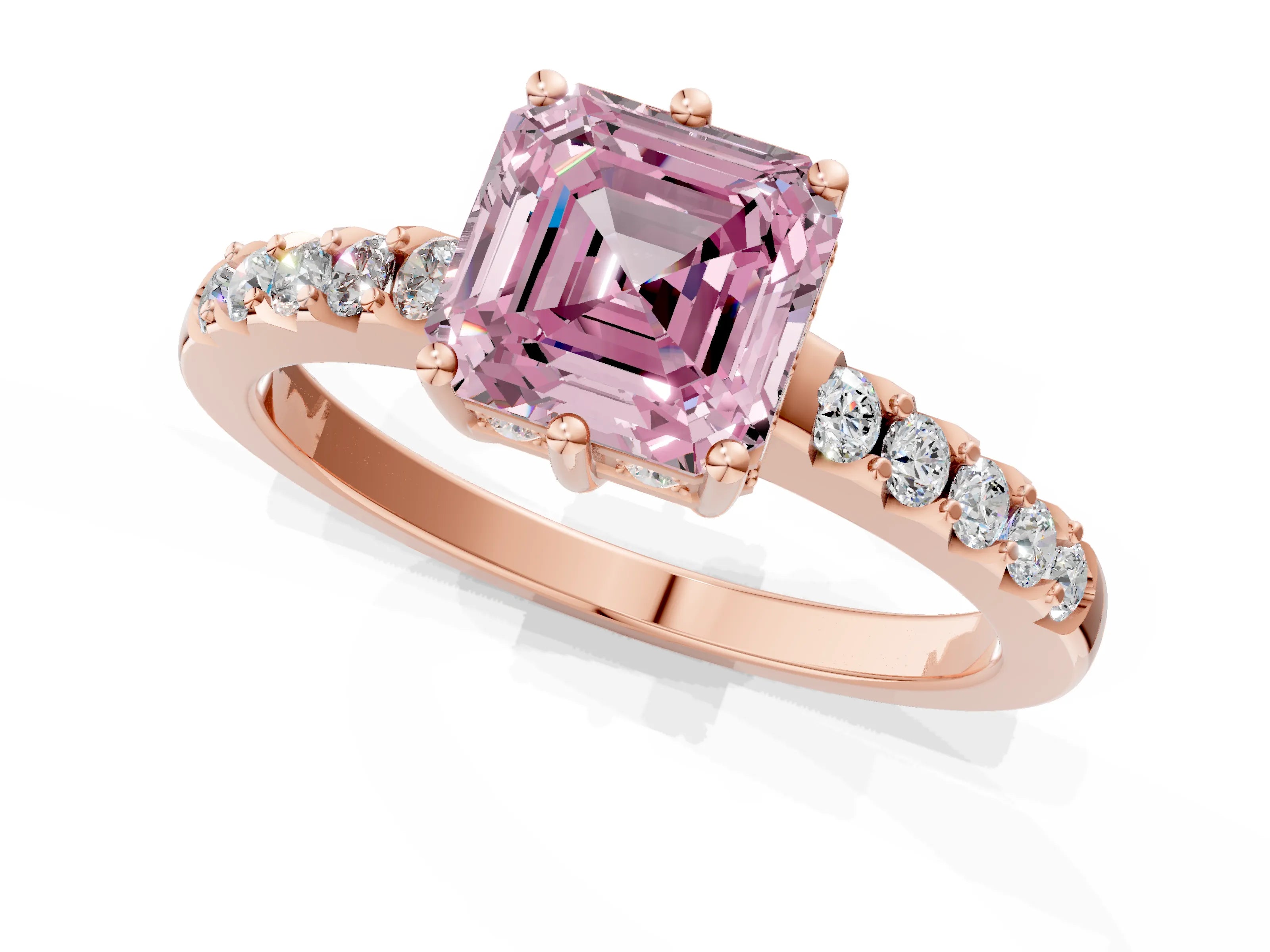 Rose gold Fancy Pink Asscher Cut Solitaire Diamond Engagement Ring with Pavé Band and Six-Prong Setting_1