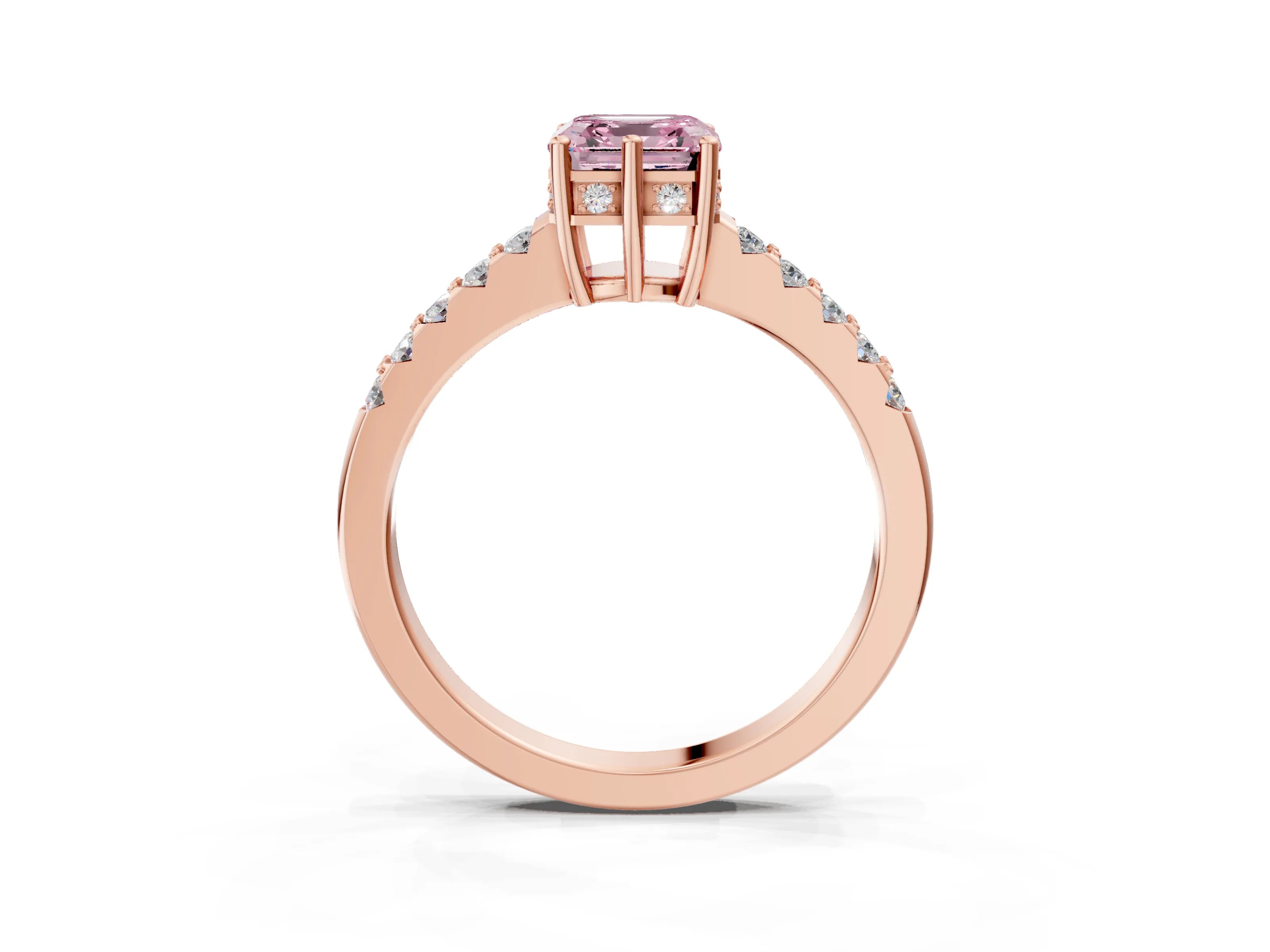 Rose gold Fancy Pink Asscher Cut Solitaire Diamond Engagement Ring with Pavé Band and Six-Prong Setting_3