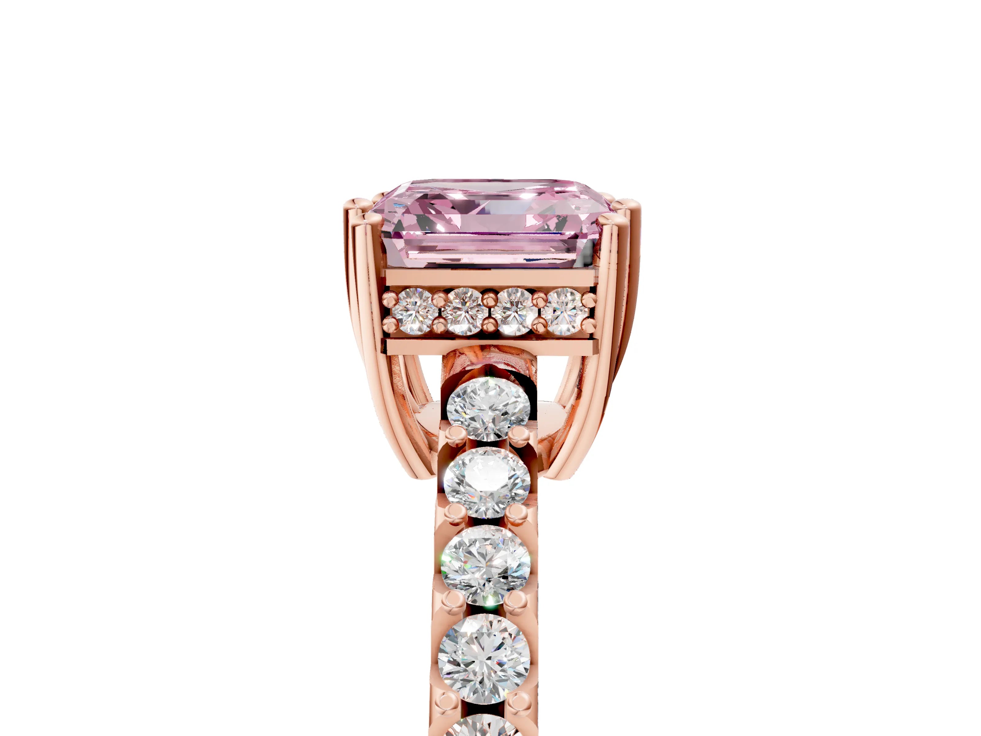 Rose gold Fancy Pink Asscher Cut Solitaire Diamond Engagement Ring with Pavé Band and Six-Prong Setting_5