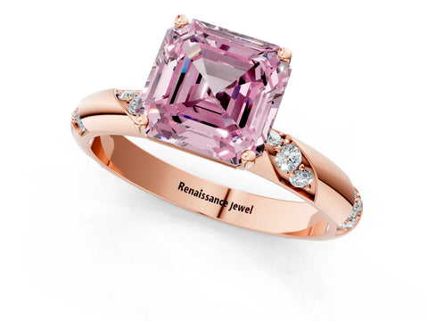 Rose gold Fancy Pink Asscher Cut Solitaire Diamond Engagement Ring with Twisted Pave Band and Four-Prong Setting_4
