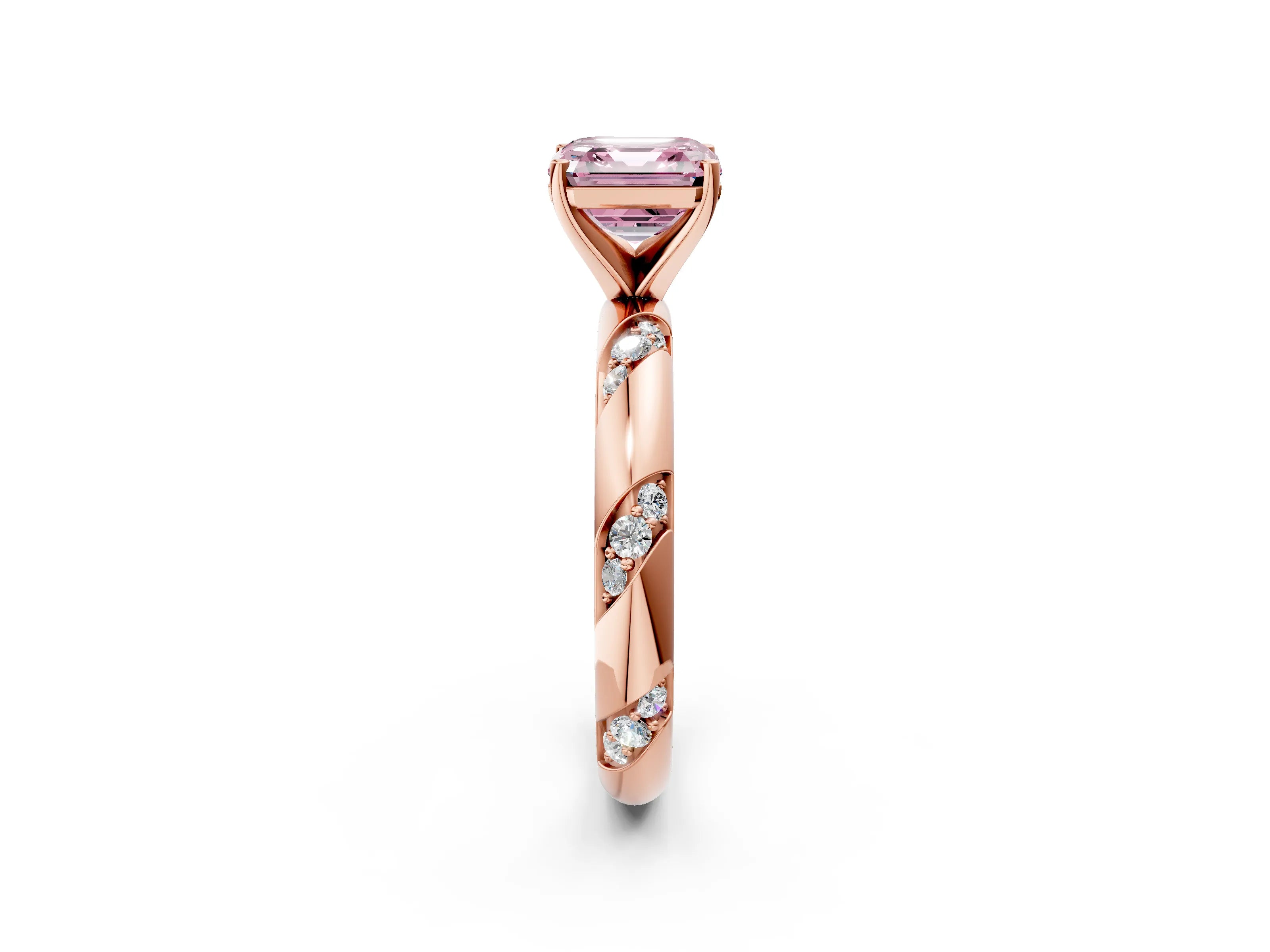 Rose gold Fancy Pink Asscher Cut Solitaire Diamond Engagement Ring with Twisted Pave Band and Four-Prong Setting_5