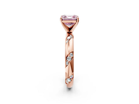 Rose gold Fancy Pink Asscher Cut Solitaire Diamond Engagement Ring with Twisted Pave Band and Four-Prong Setting_5