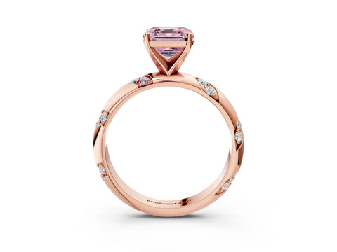Rose gold Fancy Pink Asscher Cut Solitaire Diamond Engagement Ring with Twisted Pave Band and Four-Prong Setting_6