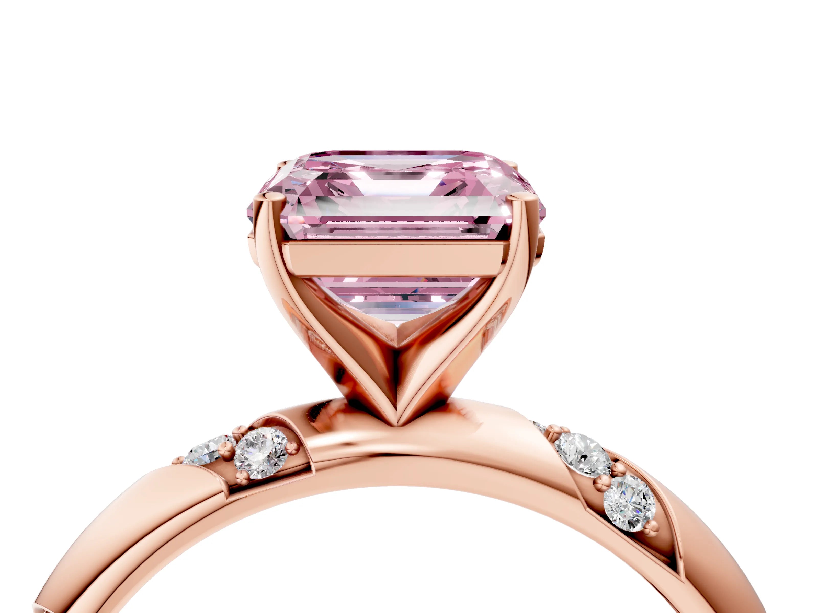 Rose gold Fancy Pink Asscher Cut Solitaire Diamond Engagement Ring with Twisted Pave Band and Four-Prong Setting_7
