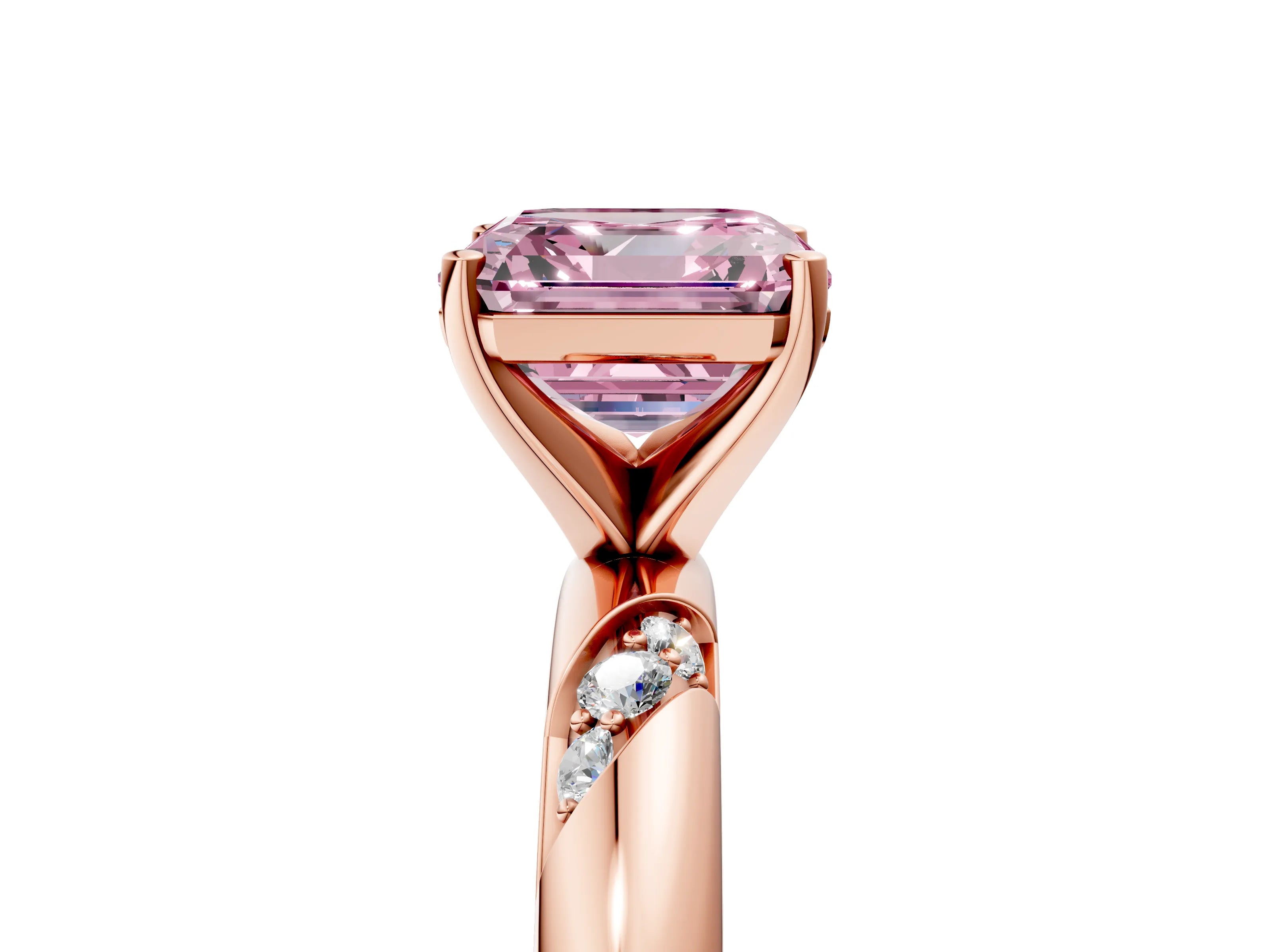 Rose gold Fancy Pink Asscher Cut Solitaire Diamond Engagement Ring with Twisted Pave Band and Four-Prong Setting_8