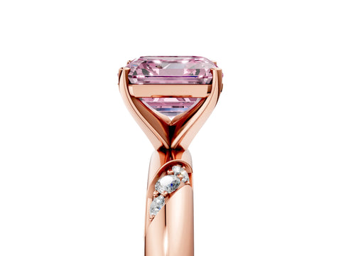 Rose gold Fancy Pink Asscher Cut Solitaire Diamond Engagement Ring with Twisted Pave Band and Four-Prong Setting_8