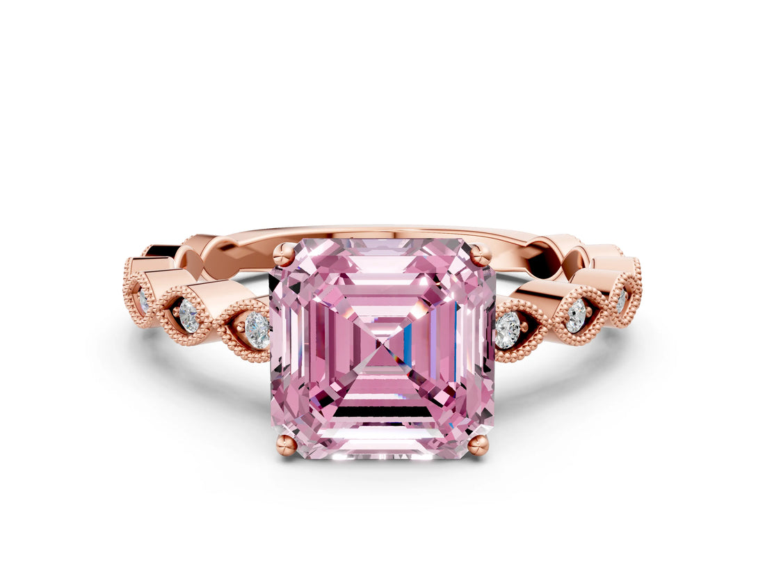 Rose gold Fancy Pink Asscher Cut Solitaire Diamond Ring with Infinity Twist Band and Four-Prong Setting_12