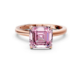 Rose gold Fancy Pink Asscher Cut Solitaire Diamond Ring with Prong Setting and Plain Band