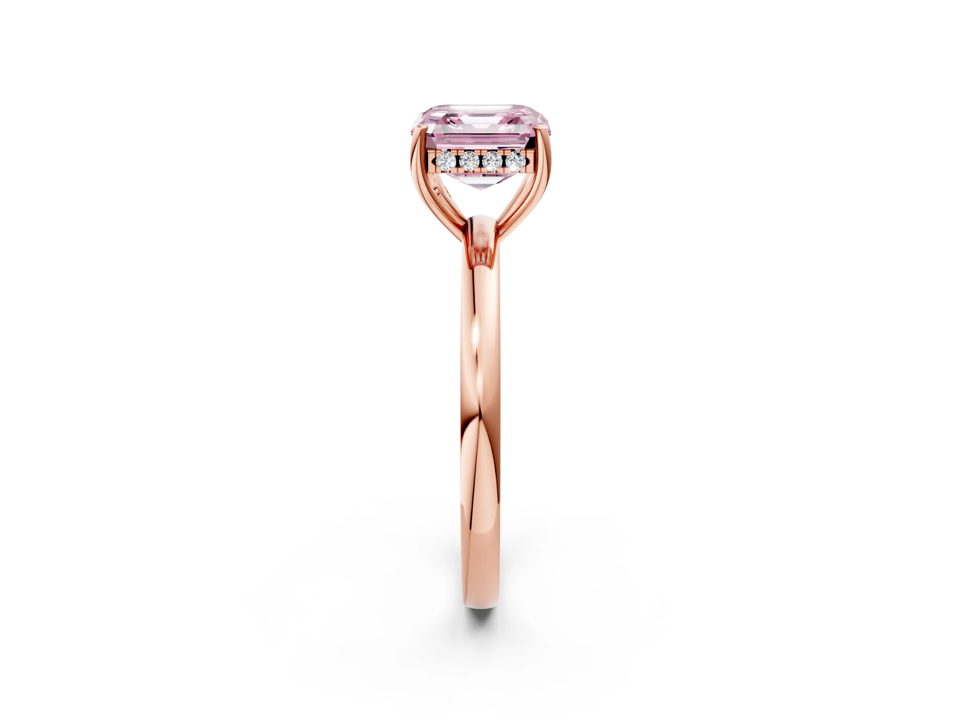 Rose gold Fancy Pink Asscher Cut Solitaire Diamond Ring with Prong Setting and Plain Band_2
