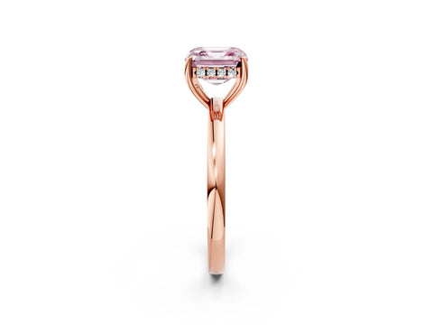 Rose gold Fancy Pink Asscher Cut Solitaire Diamond Ring with Prong Setting and Plain Band_2