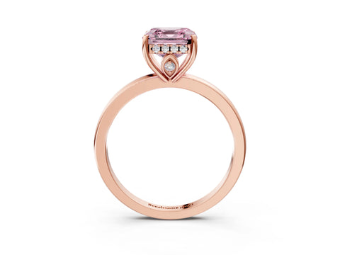 Rose gold Fancy Pink Asscher Cut Solitaire Diamond Ring with Prong Setting and Plain Band_3