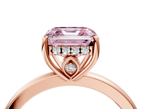 Rose gold Fancy Pink Asscher Cut Solitaire Diamond Ring with Prong Setting and Plain Band_4