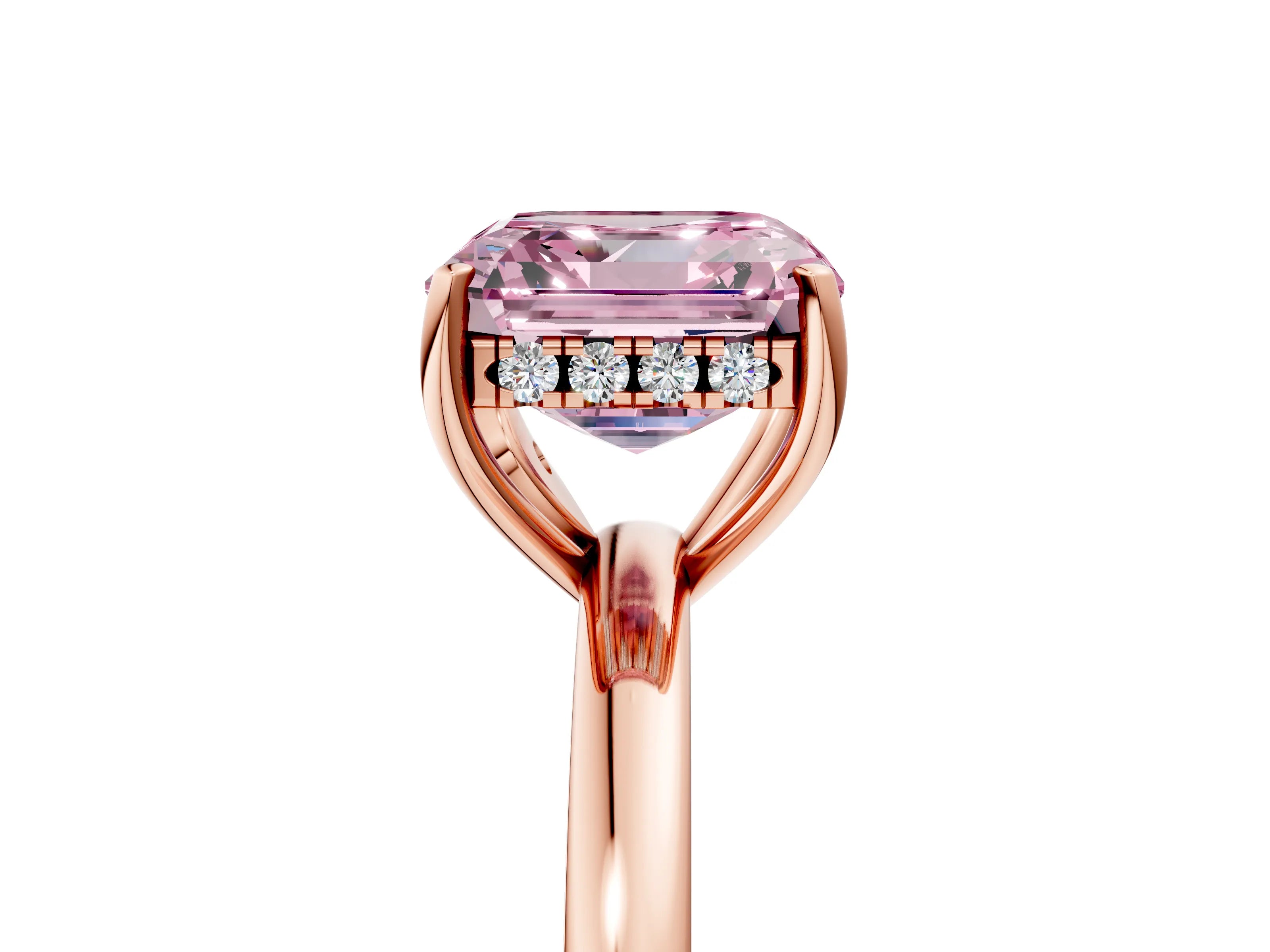 Rose gold Fancy Pink Asscher Cut Solitaire Diamond Ring with Prong Setting and Plain Band_5