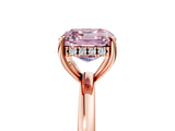 Rose gold Fancy Pink Asscher Cut Solitaire Diamond Ring with Prong Setting and Plain Band_5
