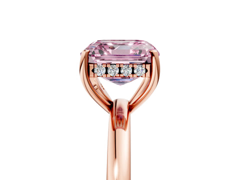 Rose gold Fancy Pink Asscher Cut Solitaire Diamond Ring with Prong Setting and Plain Band_5
