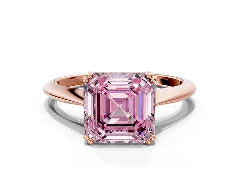 Rose gold Fancy Pink Asscher Cut Solitaire Diamond Ring with Six-Prong Setting and Classic Band