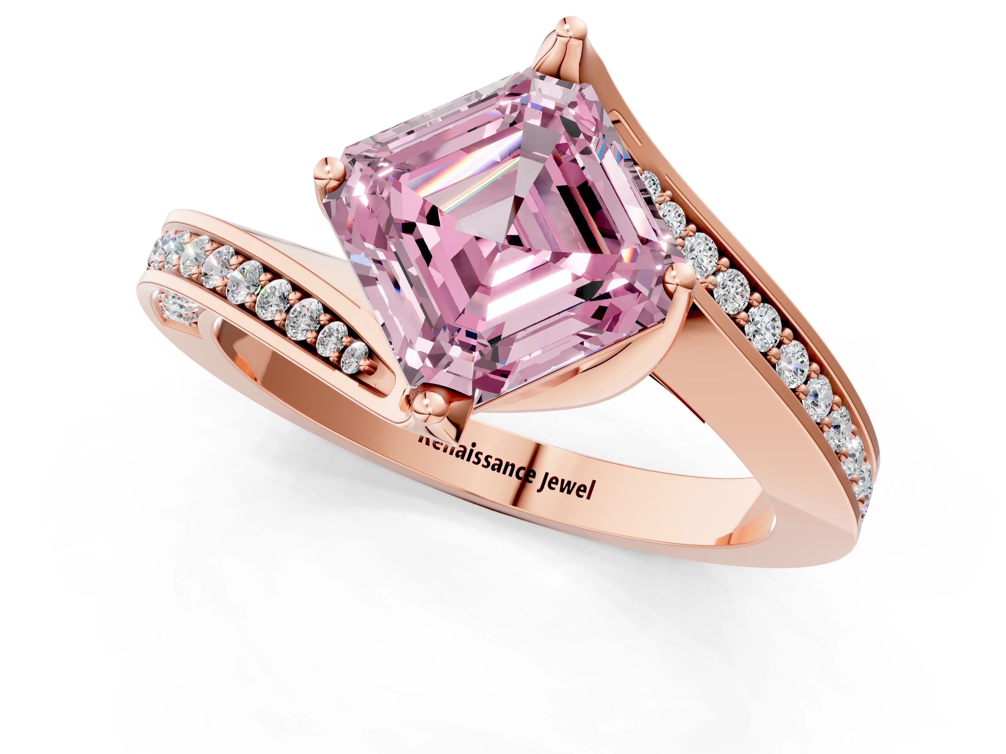 Rose gold Fancy Pink Asscher Cut Solitaire Diamond Twist Band with Pavé Setting and Four-Prong Setting_1