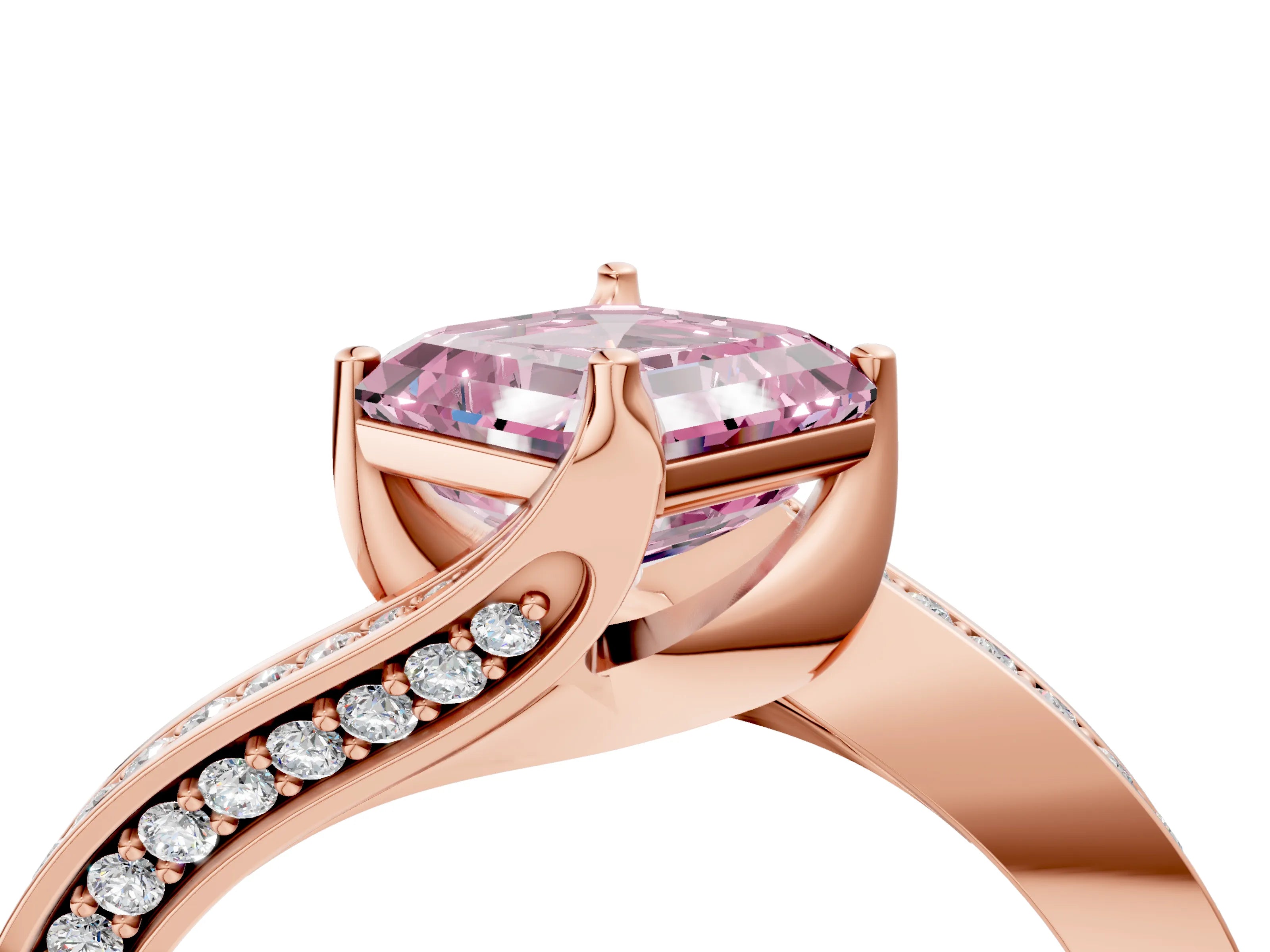 Rose gold Fancy Pink Asscher Cut Solitaire Diamond Twist Band with Pavé Setting and Four-Prong Setting_4