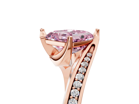 Rose gold Fancy Pink Asscher Cut Solitaire Diamond Twist Band with Pavé Setting and Four-Prong Setting_5
