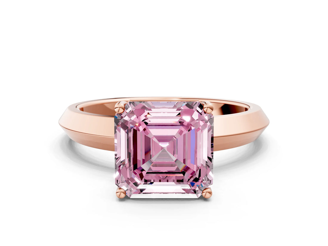 Rose gold Fancy Pink Asscher  Cut Solitaire Engagement Ring with Flat Band and Four-Prong Setting 2