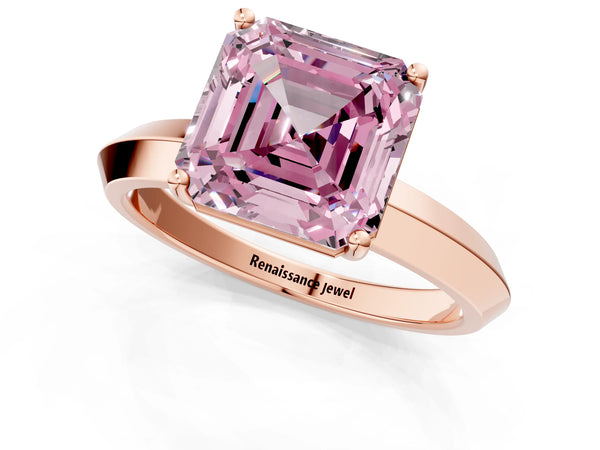 Rose Gold Asscher Cut Knife-Edge Solitaire Engagement Ring Setting for Fancy Pink Center