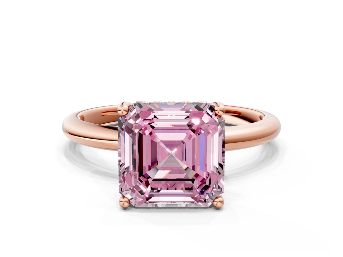 Rose gold Fancy Pink Asscher  Cut Solitaire Engagement Ring with Four-Prong Setting and Classic Band_17