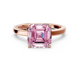 Rose gold Fancy Pink Asscher  Cut Solitaire Engagement Ring with Four-Prong Setting on a Classic Band