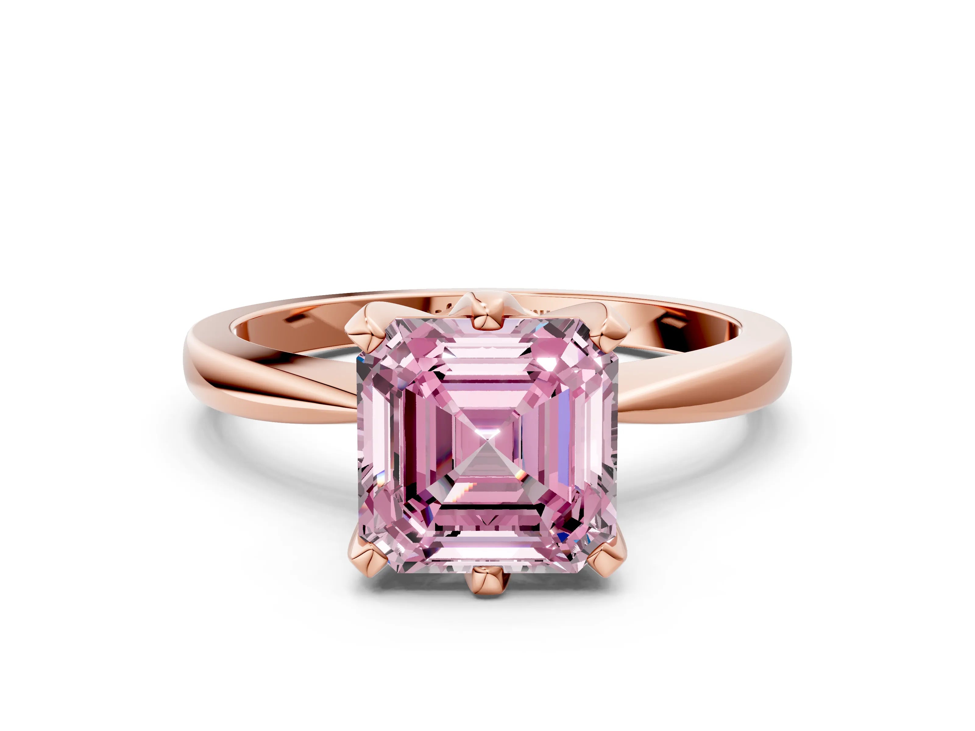 Rose gold Fancy Pink Asscher Cut Solitaire Engagement Ring with Six-Prong Setting and Tapered Band