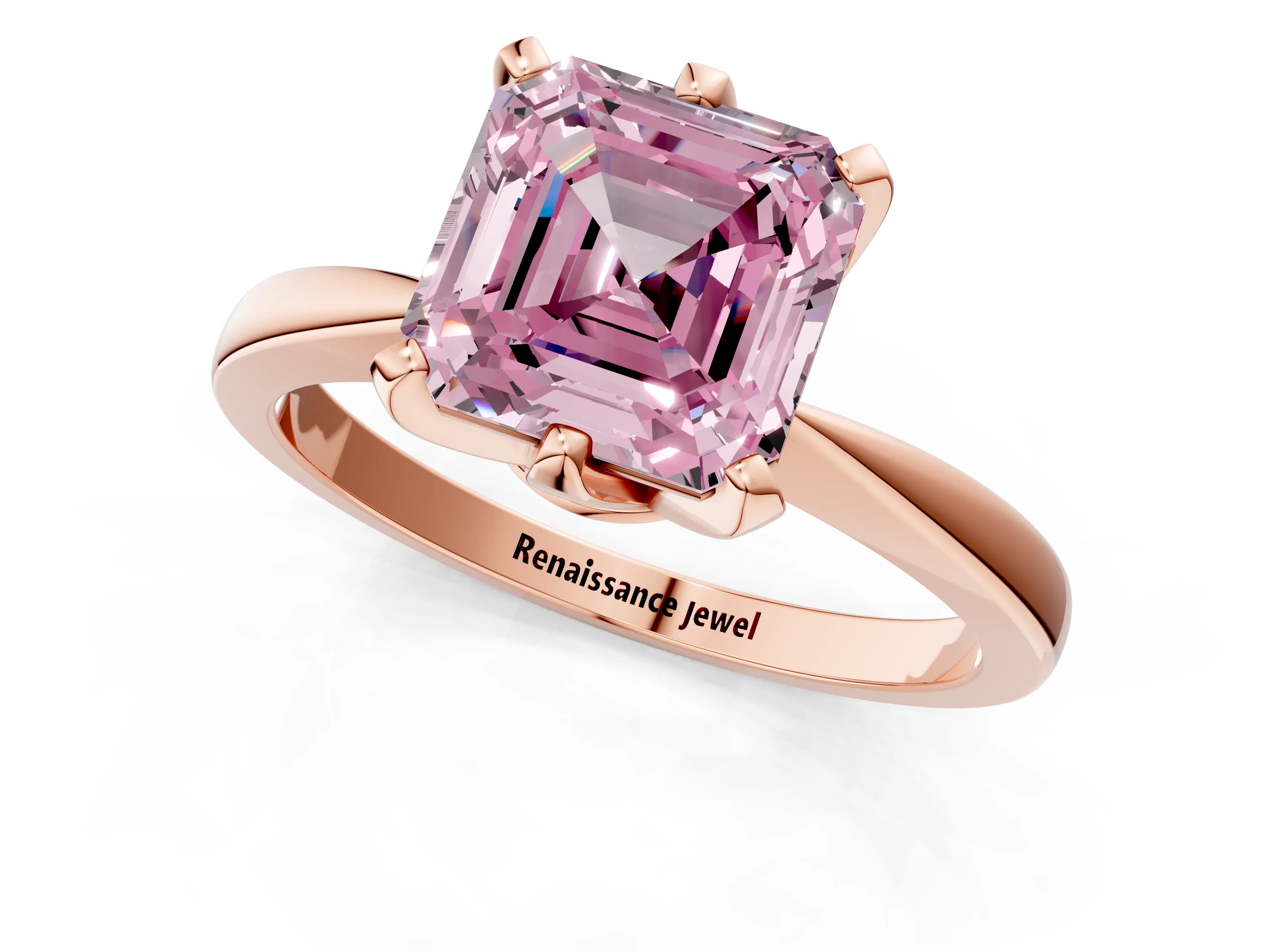 Rose gold Fancy Pink Asscher Cut Solitaire Engagement Ring with Six-Prong Setting and Tapered Band_1