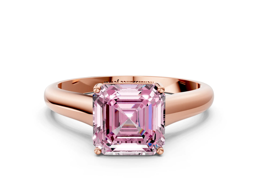 Rose gold Fancy Pink Asscher Cut Solitaire Engagement Ring with Tapered Band and Four-Prong Setting_3