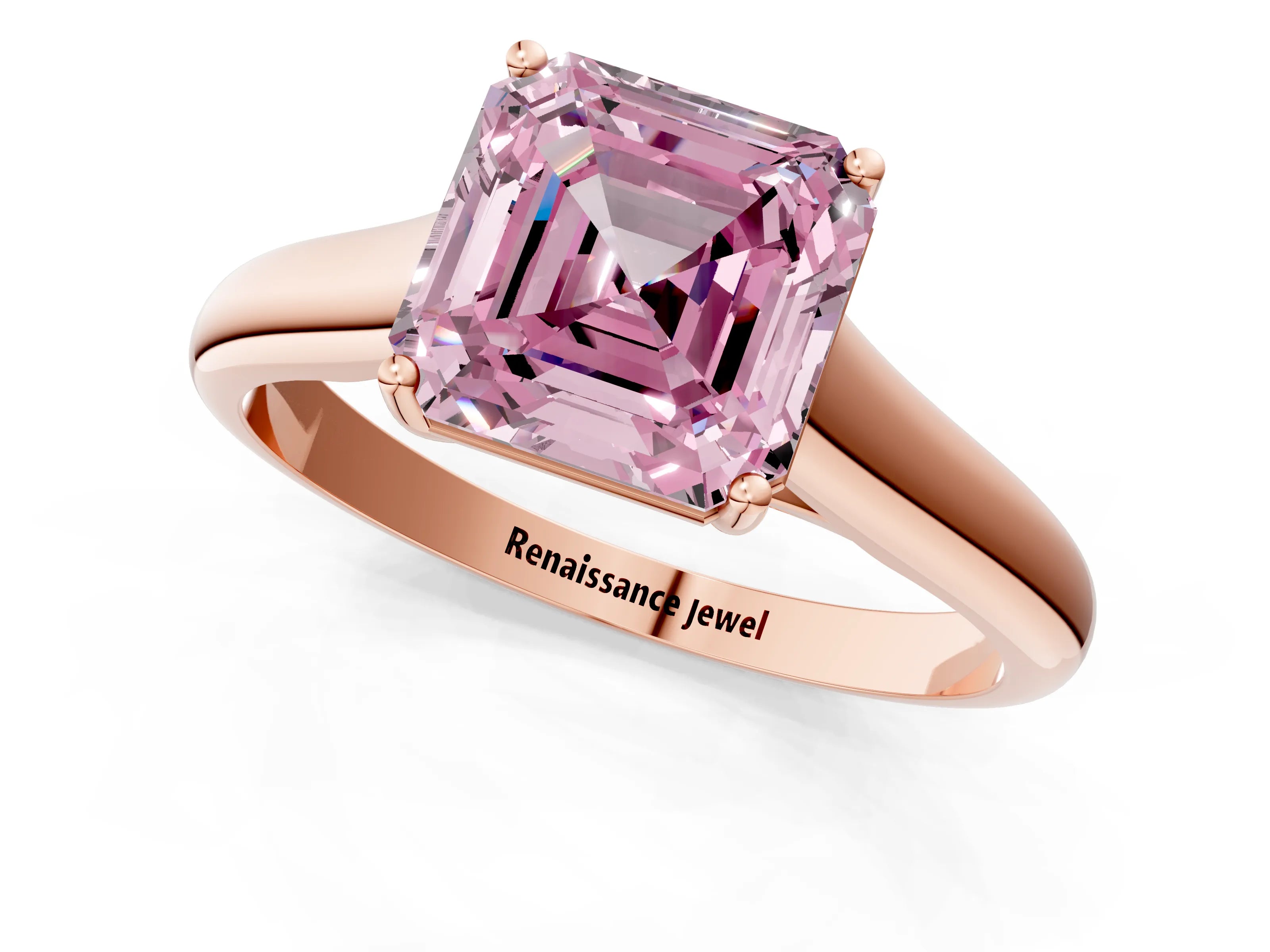 Rose gold Fancy Pink Asscher Cut Solitaire Engagement Ring with Tapered Band and Four-Prong Setting_4