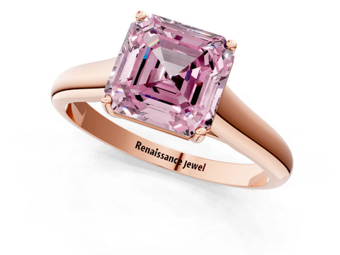 Rose gold Fancy Pink Asscher Cut Solitaire Engagement Ring with Tapered Band and Four-Prong Setting_4