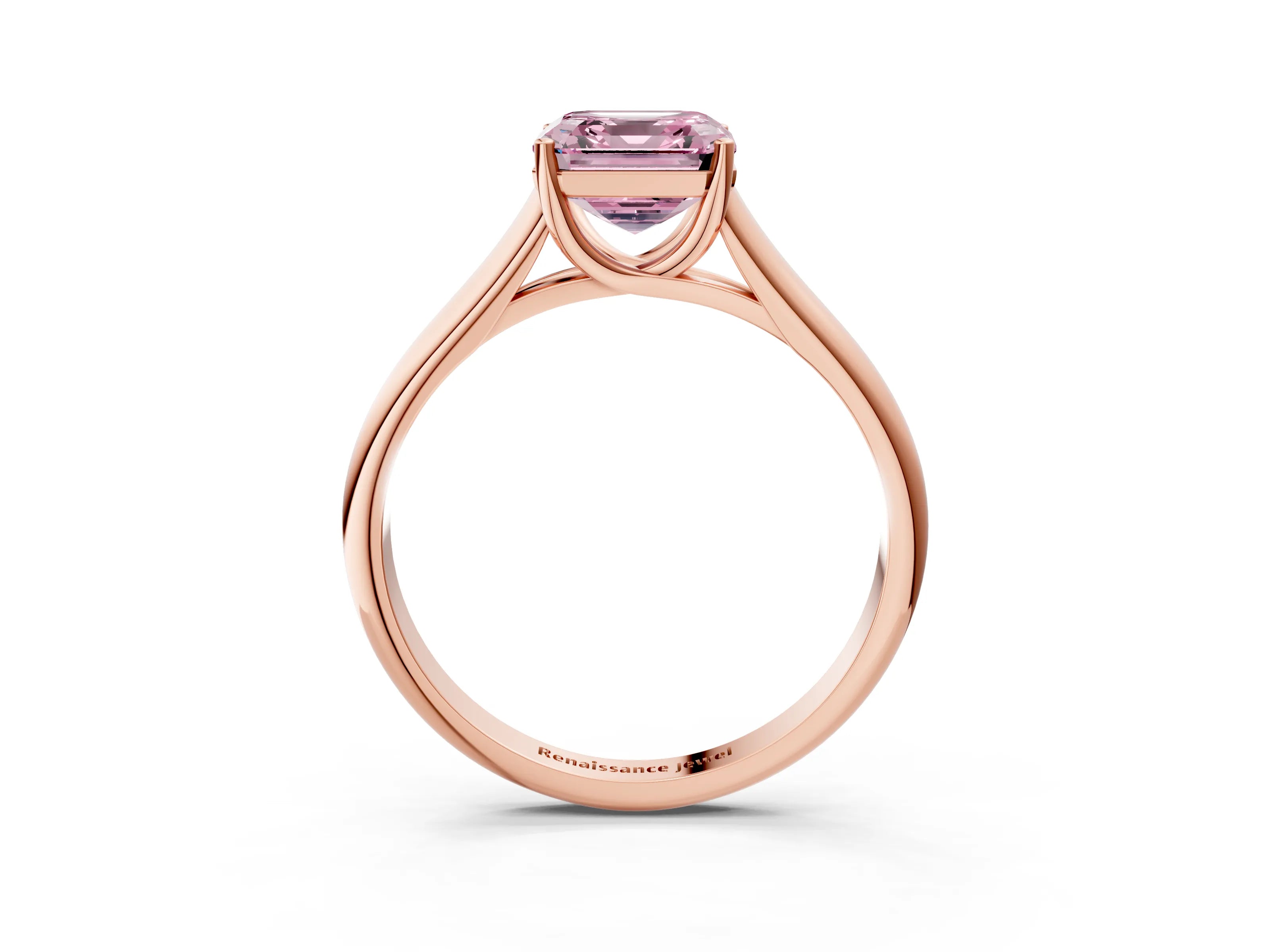 Rose gold Fancy Pink Asscher Cut Solitaire Engagement Ring with Tapered Band and Four-Prong Setting_6