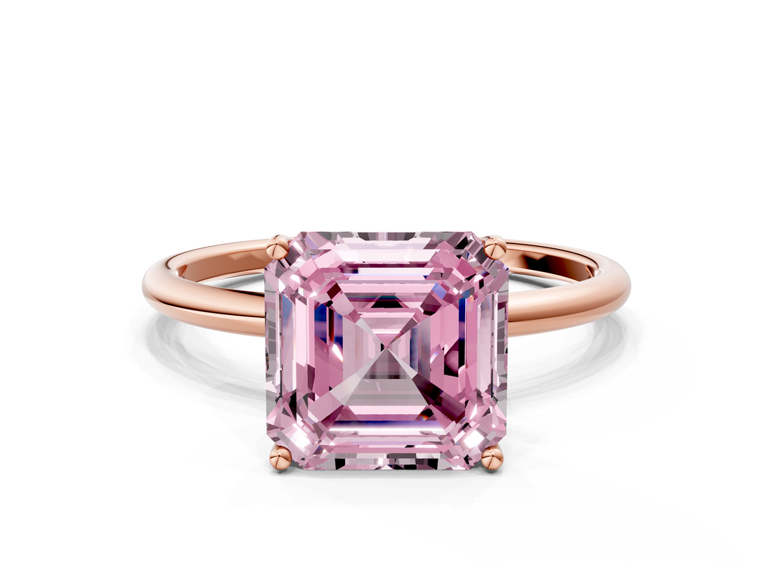 Rose gold Fancy Pink Asscher  Cut Solitaire Engagement Ring with Thin Band and Four-Prong Setting_3