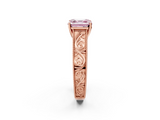Rose gold Fancy Pink Asscher  Cut Solitaire Engraved Band with Four-Prong Setting_2