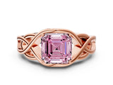 Rose gold Fancy Pink Asscher Cut Solitaire Intertwined Band Prong Setting Ring