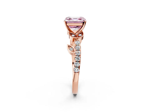 Rose gold Fancy Pink Asscher Cut Solitaire Leaf-Inspired Diamond Ring with Pavé Band and Four-Prong Setting_2
