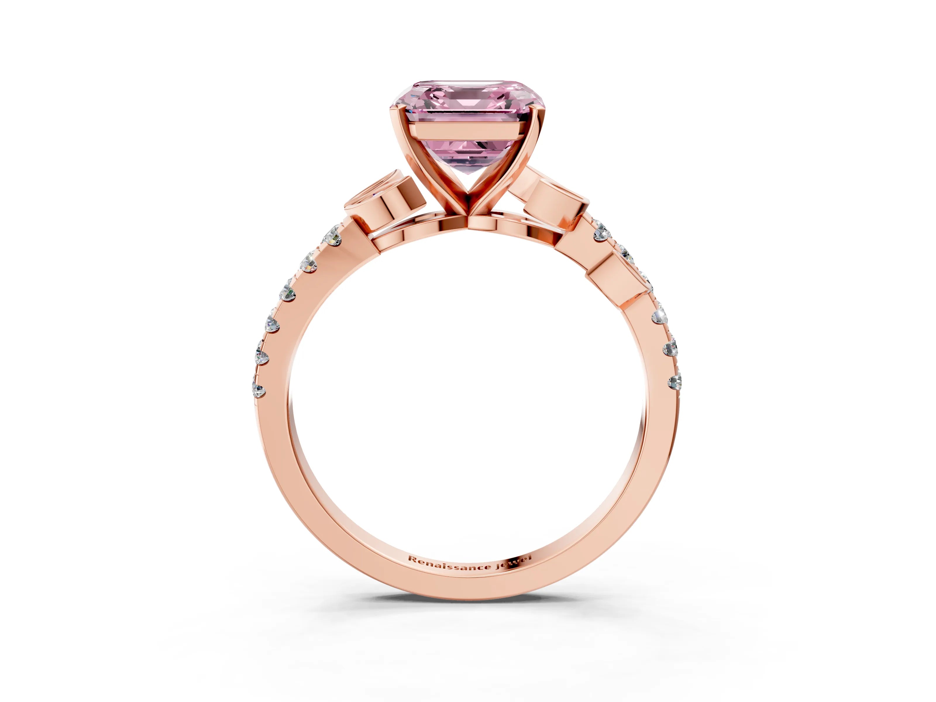 Rose gold Fancy Pink Asscher Cut Solitaire Leaf-Inspired Diamond Ring with Pavé Band and Four-Prong Setting_3