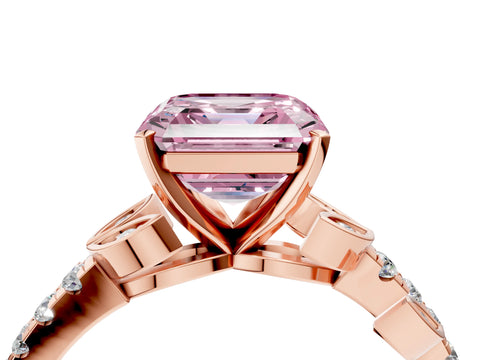 Rose gold Fancy Pink Asscher Cut Solitaire Leaf-Inspired Diamond Ring with Pavé Band and Four-Prong Setting_4