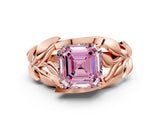 Rose gold Fancy Pink Asscher Cut Solitaire Leaf-Inspired Engagement Ring with Prong Setting_13