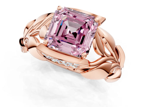 Rose gold Fancy Pink Asscher Cut Solitaire Leaf-Inspired Engagement Ring with Prong Setting_1