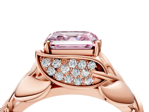 Rose gold Fancy Pink Asscher Cut Solitaire Leaf-Inspired Engagement Ring with Prong Setting_4