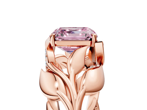 Rose gold Fancy Pink Asscher Cut Solitaire Leaf-Inspired Engagement Ring with Prong Setting_5