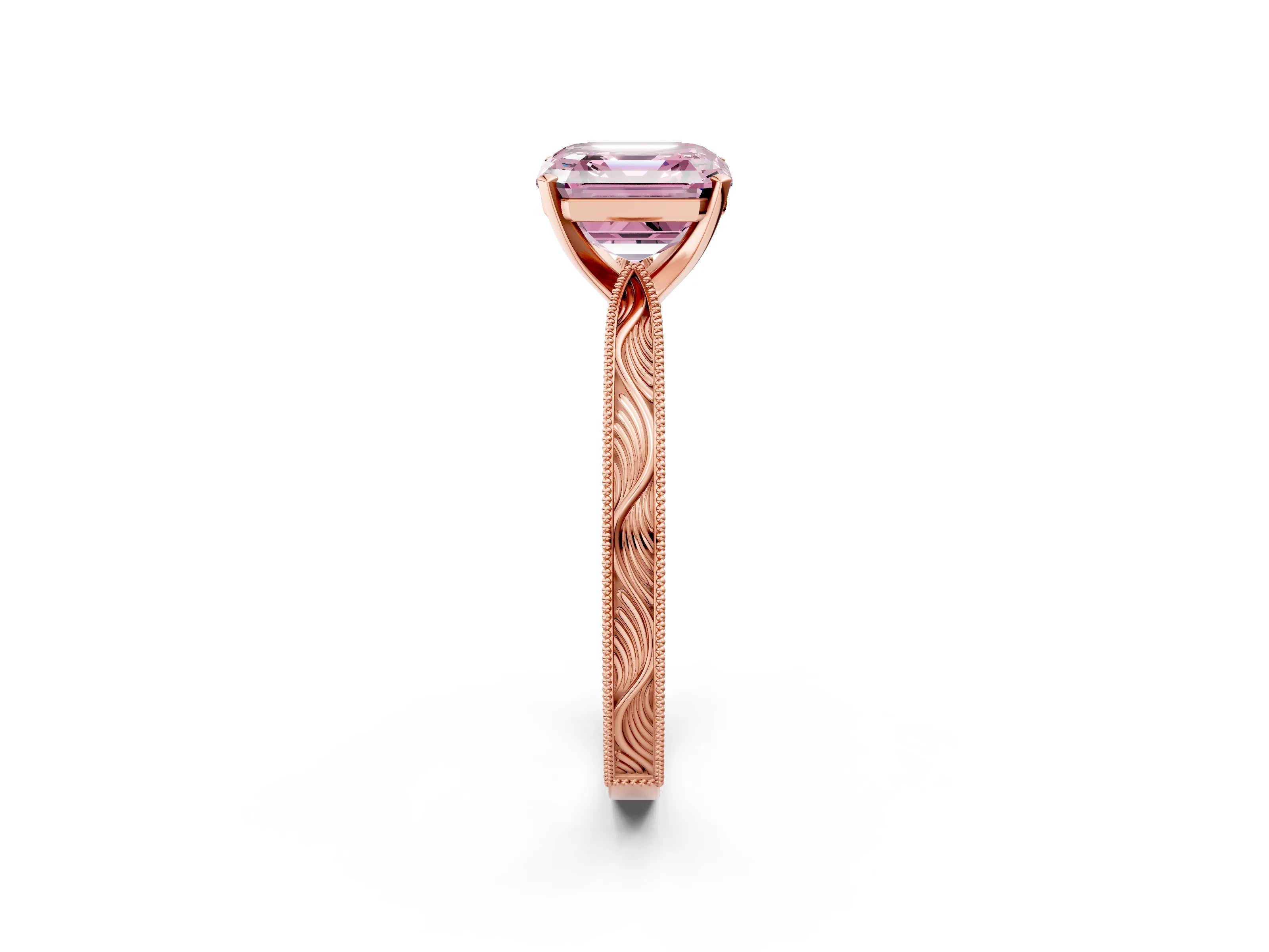 Rose gold Fancy Pink Asscher Cut Solitaire Milgrain Engraved Band with Four-Prong Setting_2