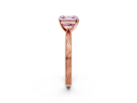 Rose gold Fancy Pink Asscher Cut Solitaire Milgrain Engraved Band with Four-Prong Setting_2