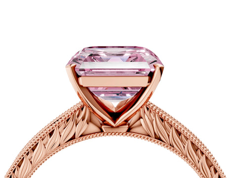 Rose gold Fancy Pink Asscher Cut Solitaire Milgrain Engraved Band with Four-Prong Setting_4