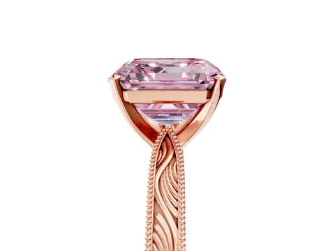 Rose gold Fancy Pink Asscher Cut Solitaire Milgrain Engraved Band with Four-Prong Setting_5