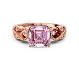 Rose gold Fancy Pink Asscher Cut Solitaire Milgrain Leaf Band with Prong Setting_12